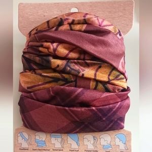 Boho Bandeau Fall Leaves & Plaid Mauve Wide Band/Headband/Scarf/Head Scarf Multi